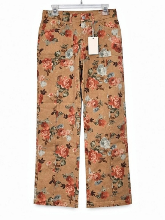 Flamingals Pants - Flamingals Floral Wide Leg Pants in Brown & RedNWT